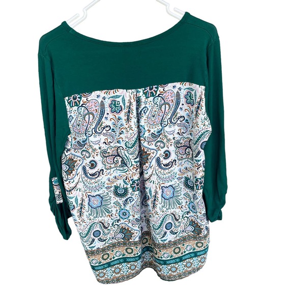 Market & Spruce Top Womens Large Green Floral Paisley Rolltab Blouse - Picture 2 of 10